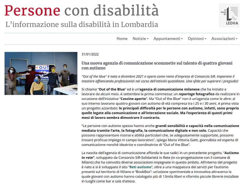 Dicono di noi: articolo su Persone con disabilità